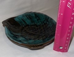 Vintage 😊 Redware Pottery Unbranded Fish Trinket Dish Brown & Aqua Glaze