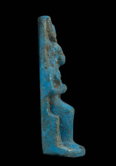 Ancient Egyptian Goddess Hathor Seated Statue Rare Blue Glazed Artifact BC