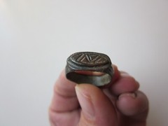 unique ancient Viking engraved relief massive bronze ring with runes.IX – X AD.