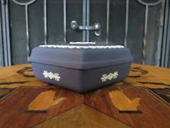 Wedgwood Portland Blue Jasper Ware Card Suit Diamonds Cupid Asleep Trinket Box