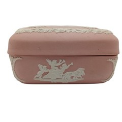 Wedgwood Pink Jasperware Trinket Box Cherub Relief 4″ Square