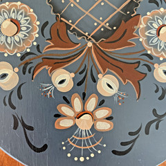Vintage Signed 1983 Norwegian Rosemaling Large Blue Wood Hand Painted Container