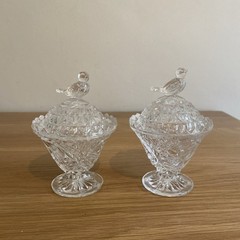 Vtg Hofbauer Byrdes Lead Crystal Glass Jam Trinket Vanity Compote Dish Bird Lid