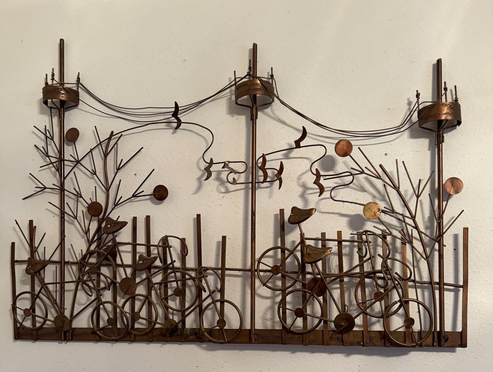 Vintage Copper Bicycle Park Wall Art