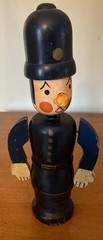 Vintage English Police Bobby Wooden Bank Bobble Head Handpainted Japan 11”