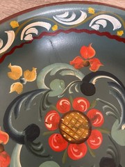 Vintage Norwegian Rosemaling Hand Painted Wood Bowl Folk Art 7.5” Floral Signed
