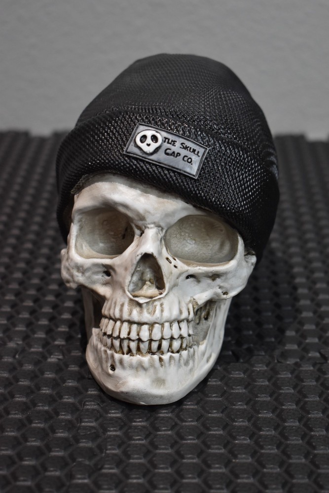 Skull With Black Cuffed Knit Beanie Figurine
