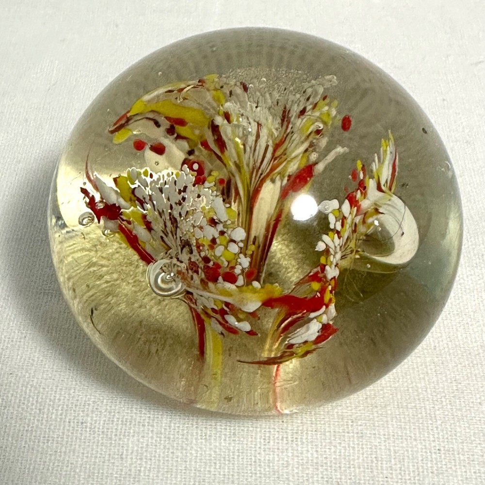 Hand Blown Art Glass Paperweight Orange Yellow White Abstract Art Glass Eye-Like