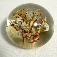 Hand Blown Art Glass Paperweight Orange Yellow White Abstract Art Glass Eye-Like