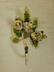 Vintage Italian Tole Flower Rose Wall Hook Toleware Cottagecore Shabby Chic