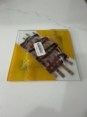 VIBRANT! Yellow Brown Square Fused Art Glass Plate 6 x 6” Jewel Tones Textured ✨