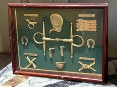 Vintage Brass Equestrian Shadowbox 6.5×12 Framed Horse Bit Display Decor