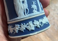 Antique Wedgwood Blue Basalt Jasperware Silver Rim Vase