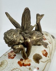 Hung Hei Trinket Box Dresser Fairy Angel Handle Art Nouveau Style Ceramic 9”