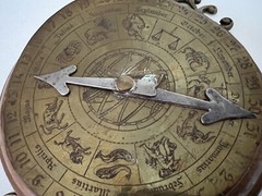 Antique Calendar Astrological Art Horoscope Wall Hanging Decor Broken ***