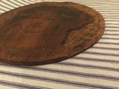 WORN SHABBY art Nouveau LADY Pyrography Wall Plaque Wood OLD, Sweet!