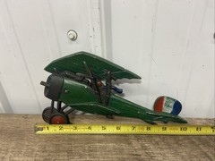 Vintage Sexton USA 1975 Cast Iron Bi Plane Wall Hanging Decor Green