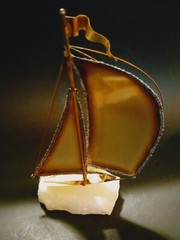 Vintage 70’s John Demott Brass Copper Sculpture Sailboat On Onyx Stone Signed