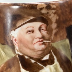 Limoges Tankard Store Keeper Man Smoking Hand Painted William Guerin Co.