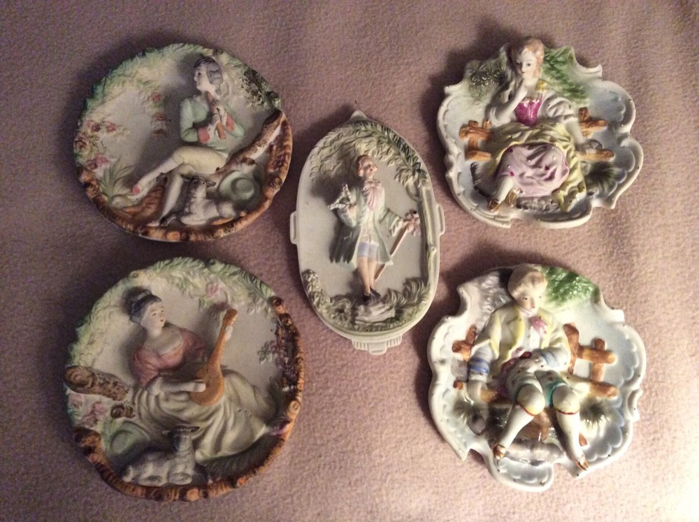 CERAMIC PEOPLE WALL HANGINGS SET of 5 JAPAN (Occupied) NEW LOWER PRICE