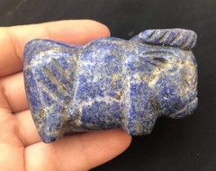 Highe Grade Lapiz Lazui Stone Very Antique Old Wild Bull Animal Amulet Bead