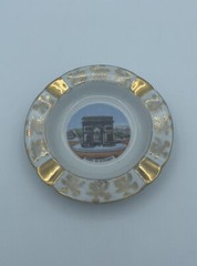 Limoges France Trinket Ashtray White with Gold Floral Design- Arc De Triomphe