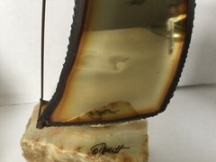 MCM Vtg Demott Brass Metal on Stone Base Sailboat Sculptures Set of 2 Signed