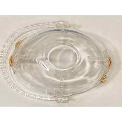 MIKASA GLASS BASKET PLASTIC REMOVABLE HANDLE GOLD ROSES W/FROSTED LEAVES 8″ LONG