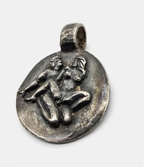 Ancient Roman Erotic Silver Medallion Pendant Classical Relief Couple Artifact