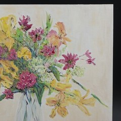 Lilies Amateur Still Life Floral Oil Painting Unframed Signed Margie Norman 2017