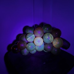 Vintage MCM Lucite Resin Grapes on Driftwood Amber Orange Large Cluster Glows