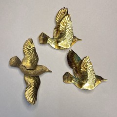 VTG Home Interiors Gold Brass Tone Birds Wall Decor Set of 3 Homeco
