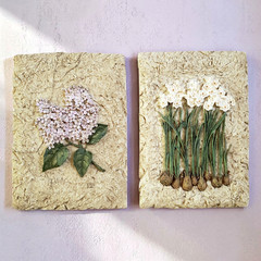 Cheri Blum Floral Wall Plaques Lilac Narcissus Resin Relief Cottage Pair