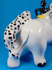 Man Riding Elephant As Jaguar Attacts Ceramic Figure. Made in Brazil. 12″x8″x5″