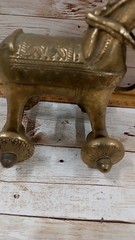 Vintage Heavy Brass Horse Figurine On Rolling Wheels 2.4#