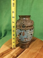 Champleve Brass Japanese Lamp Base W/Enamal Inlay Converted Urn Unknown Period
