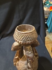 Vintage Hand Carved Wooden Candle Holder 12″ Tall Unknown Animal Depiction