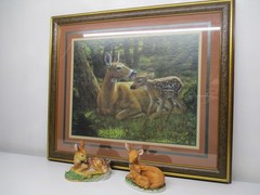3pc Home Interiors Doe~Fawn~Deer~Picture~(1) Homco (1) Andrea Figurine 23″ X 27″