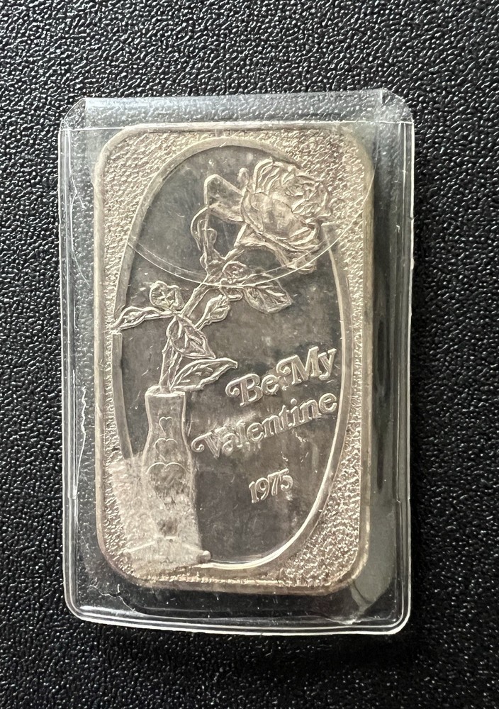 1975 USSC Be My Valentine Vintage Silver Art Bar 1 Fine Ounce .999