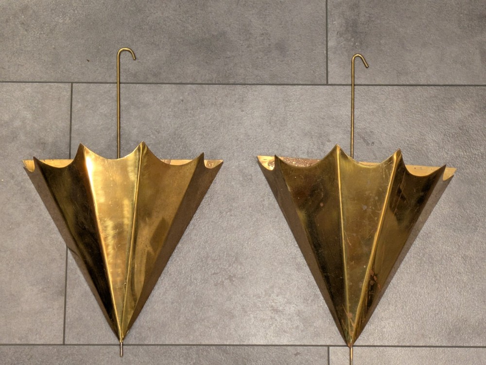 PAIR! Vintage Brass Tole Florentine Umbrella Wall Pocket