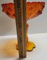 Vintage Amberina Glass Fenton Cabbage Roses Compote Pedestal Candy Dish 7.5″