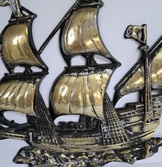 Nautical Schooner Sailing Ship Cast Aluminum Wall Hanging 14 x 13 Made in Japan