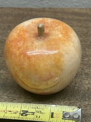 Vintage Italian Alabaster Marble Apple w/ wood stem, polished paperweight