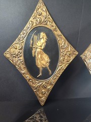 1960s Sears Hollywood Regency Repousse Metal Greek Goddess Plaques Set 11″