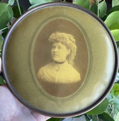 Antique 7.25″ Victorian – Edwardian Portrait Photo Button Wall Art 1800s Clarke