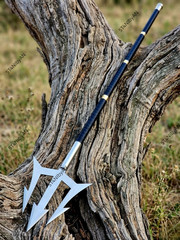 Handmade Poseidon Trident 60” Steel Spear Leather Wrapped Handle Cosplay Prop