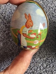 Vtg Tin Metal Egg Candy Containers RABBIT CHICK Murray Allen SWITZERLAND Lot 2