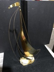 DEMOTT Signed Brass Sailboat On Onyx Base Sculpture Mid Century Modern 15” Tall