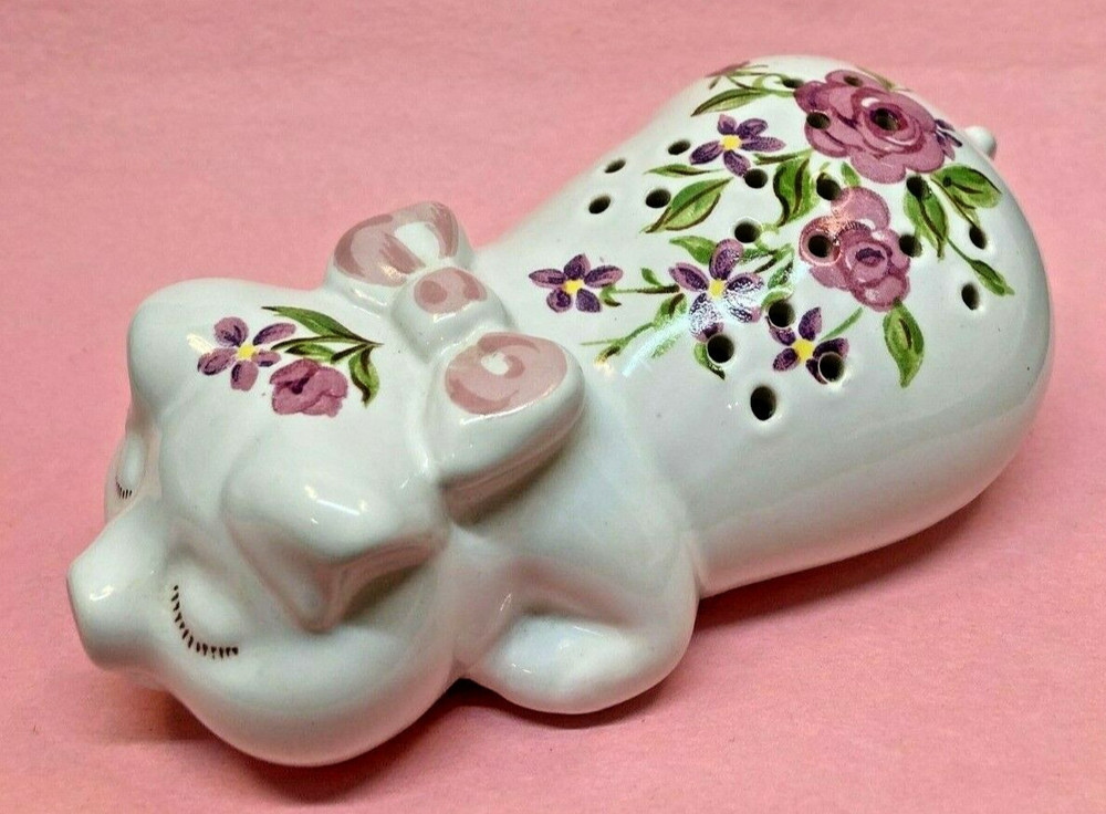 Ceramart Pig Vanity Potpourri Pomander Floral Made in Brazil 1978 Vintage