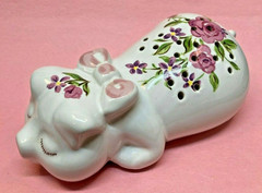 Ceramart Pig Vanity Potpourri Pomander Floral Made in Brazil 1978 Vintage